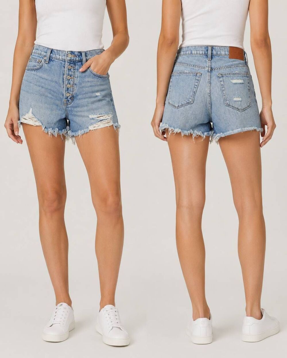 Lucky Brand Mom High Rise Denim Shorts Women’s 6/28 Light Wash Distressed Button